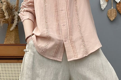Long-Sleeve Lace Plain Shirt