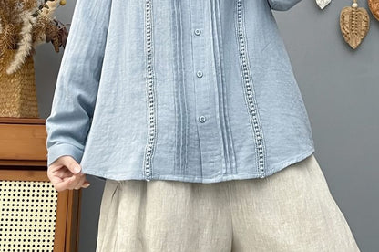 Long-Sleeve Lace Plain Shirt