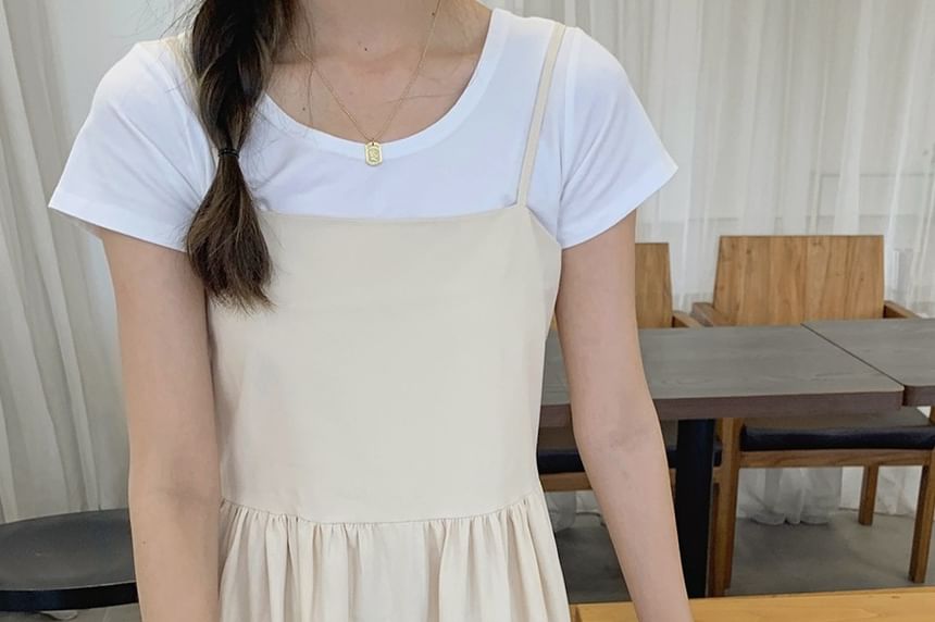 Spaghetti Strap Plain Gathered Panel Maxi A-Line Dress