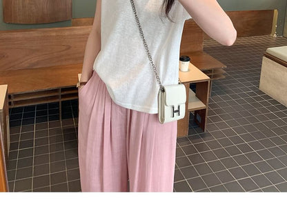 Short-Sleeve V-Neck Plain Lace Trim T-Shirt