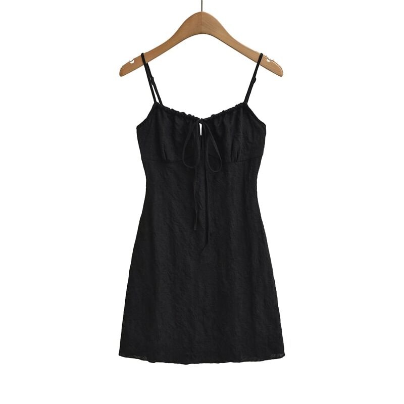 Spaghetti Strap V-Neck Plain Mini A-Line Dress