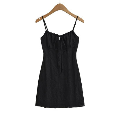 Spaghetti Strap V-Neck Plain Mini A-Line Dress