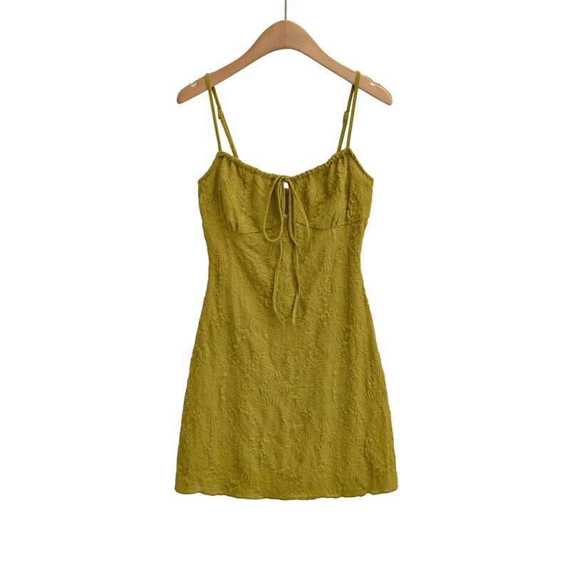 Spaghetti Strap V-Neck Plain Mini A-Line Dress
