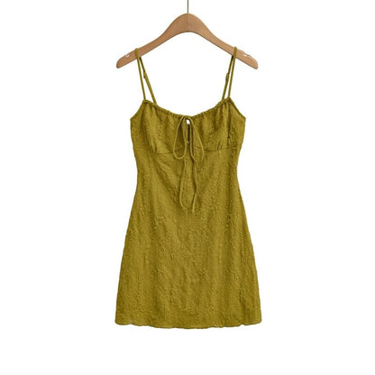 Spaghetti Strap V-Neck Plain Mini A-Line Dress