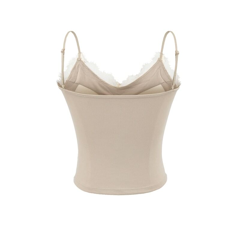 V-Neck Lace Trim Plain Camisole Top