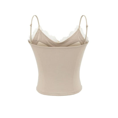 V-Neck Lace Trim Plain Camisole Top