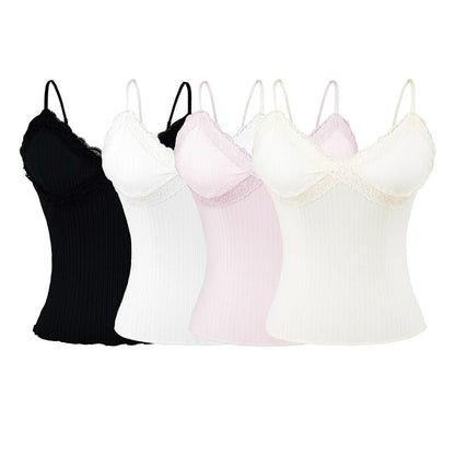 V-Neck Lace Trim Camisole Top