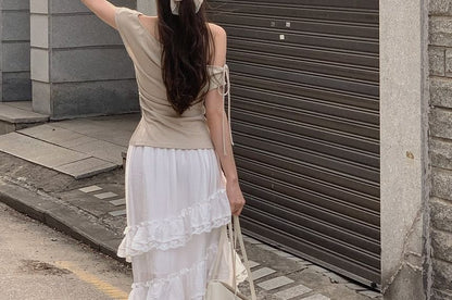 Short Sleeve Off Shoulder Solid Ruched Top