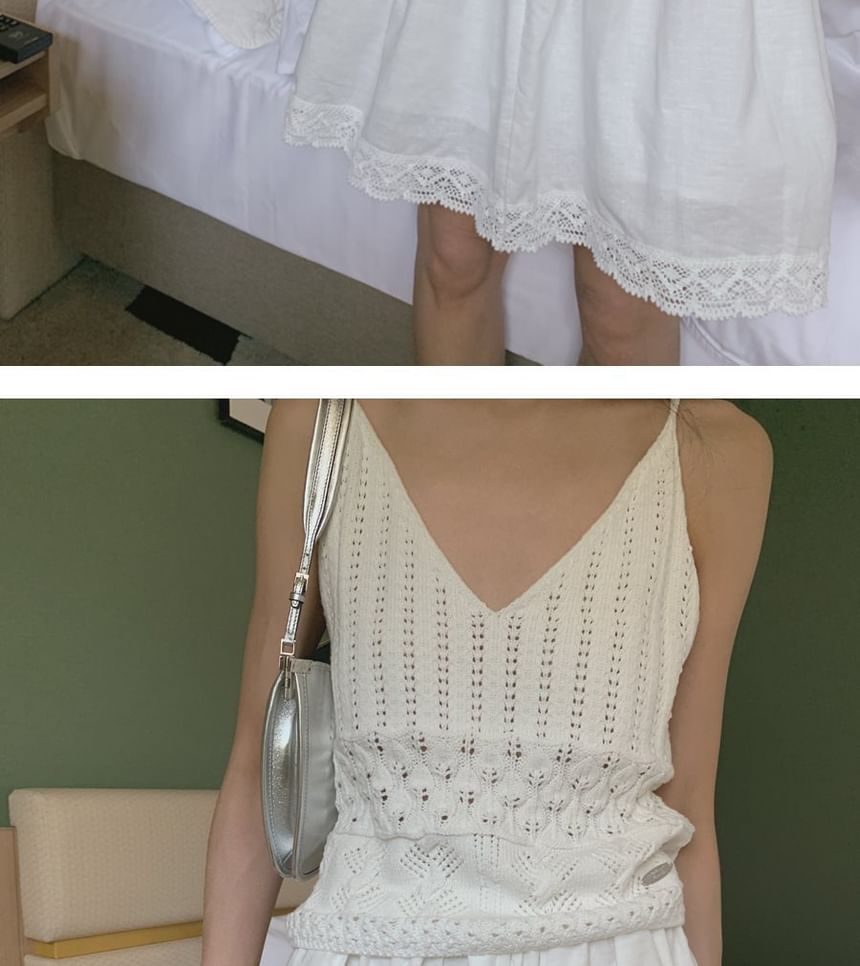 Spaghetti Strap V-Neck Solid Knit Camisole
