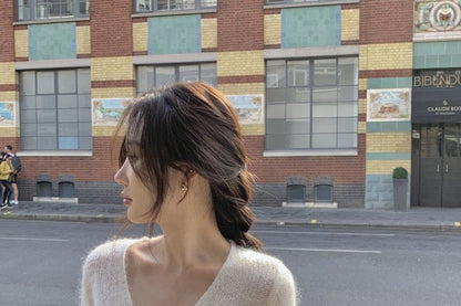 Long Sleeve V-Neck Solid Wrap Knit Top