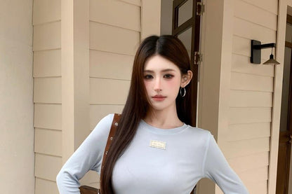 Long Sleeve Crew Neck Asymmetrical Hem Top