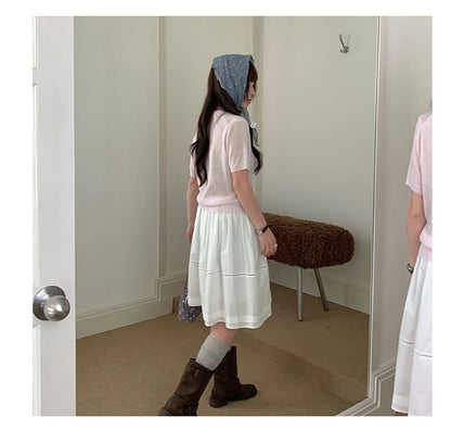 Mid Rise Plain Lace Trim A-Line Skirt