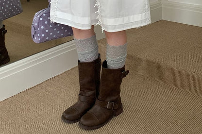 Mid Rise Plain Lace Trim A-Line Skirt
