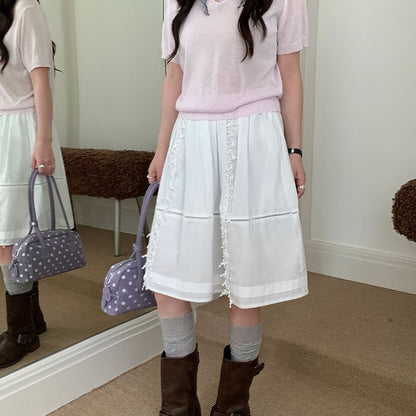 Mid Rise Plain Lace Trim A-Line Skirt