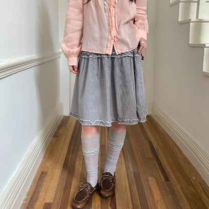 High Waist Plaid Ruffle Trim A-Line Skirt
