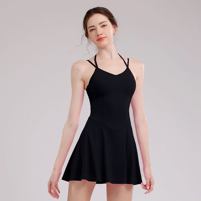 Spaghetti Strap V-Neck Plain Mini A-Line Athletic Dress