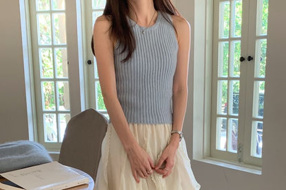 Mid Waist Ruffle Plain A-Line Skirt