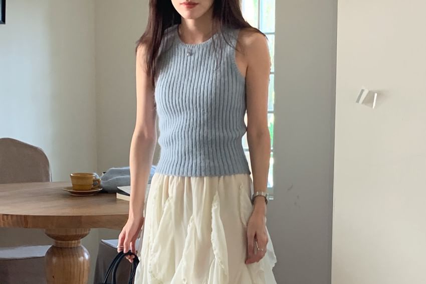 Mid Waist Ruffle Plain A-Line Skirt