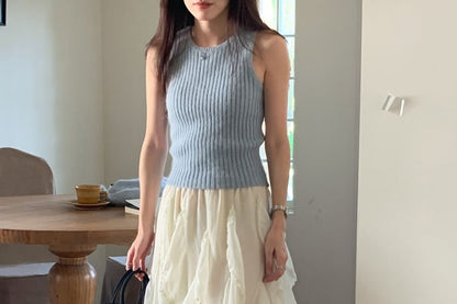 Mid Waist Ruffle Plain A-Line Skirt
