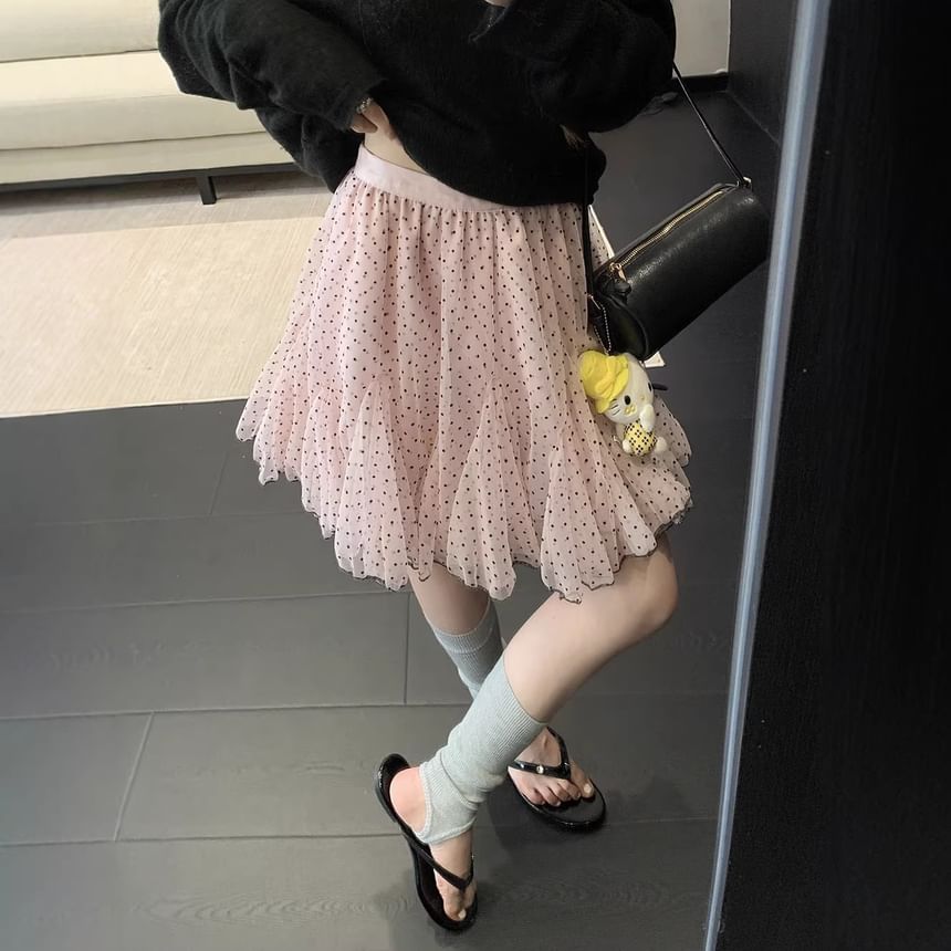 Mid Waist Dotted Mini A-Line Skirt