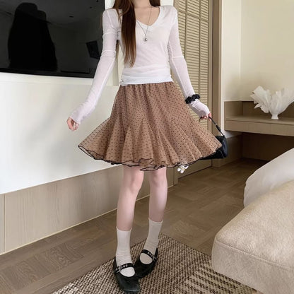 Mid Waist Dotted Mini A-Line Skirt