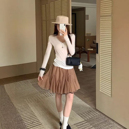 Mid Waist Dotted Mini A-Line Skirt