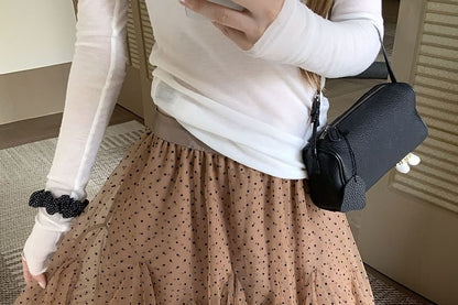 Mid Waist Dotted Mini A-Line Skirt