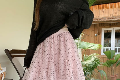 Mid Waist Dotted Mini A-Line Skirt