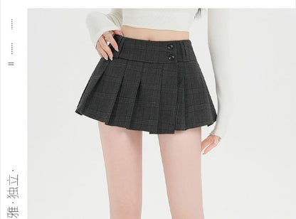 High Waist Plaid Mini Pleated Skirt