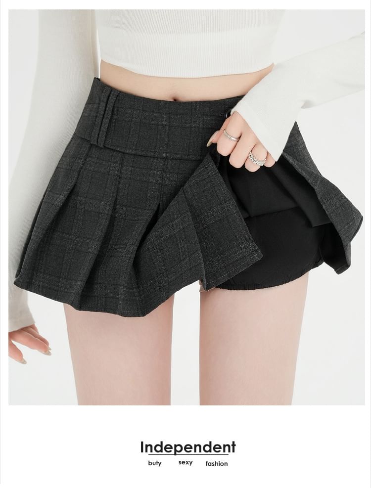 High Waist Plaid Mini Pleated Skirt