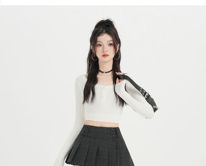 High Waist Plaid Mini Pleated Skirt