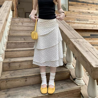 Mid Waist Dotted Midi Skirt