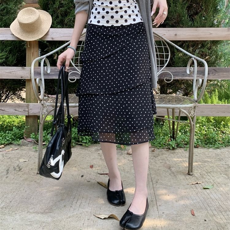 Mid Waist Dotted Midi Skirt