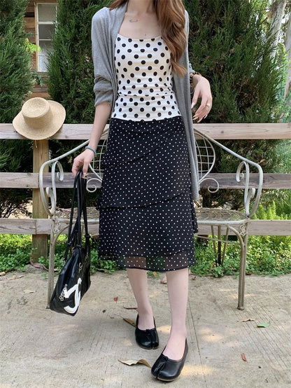 Mid Waist Dotted Midi Skirt