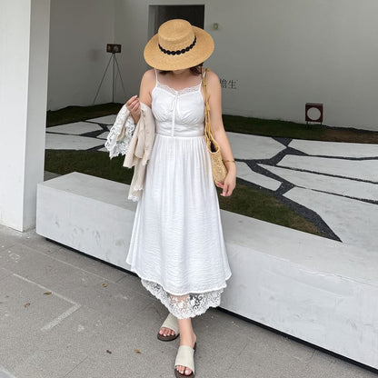 [XL-4XL] Spaghetti Strap V-Neck Lace Maxi A-Line Dress