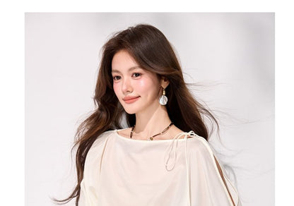 Cold Shoulder Long Sleeve Solid Blouse