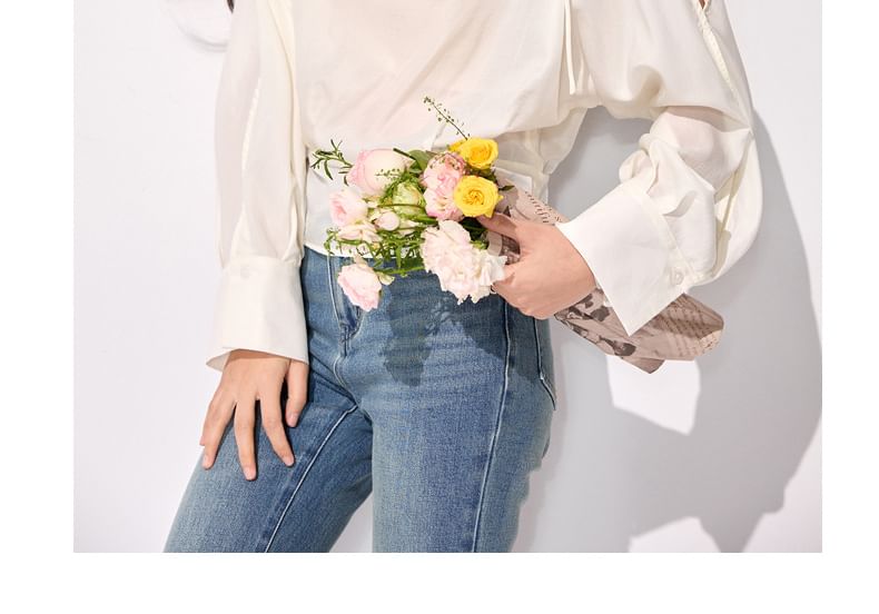 Cold Shoulder Long Sleeve Solid Blouse