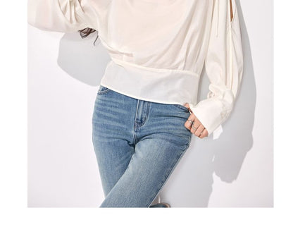 Cold Shoulder Long Sleeve Solid Blouse