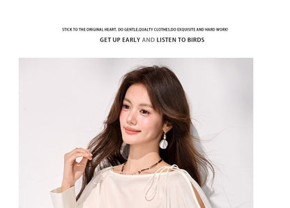 Cold Shoulder Long Sleeve Solid Blouse