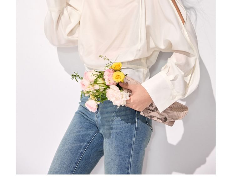 Cold Shoulder Long Sleeve Solid Blouse