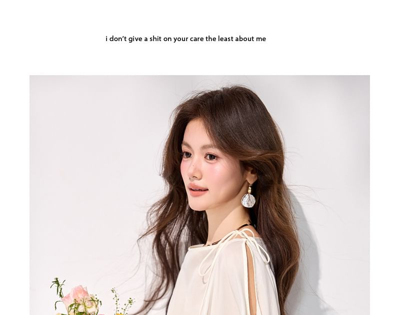 Cold Shoulder Long Sleeve Solid Blouse