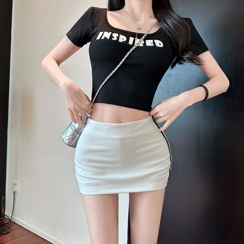 Mid Rise Striped Mini Pencil Skirt