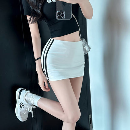 Mid Rise Striped Mini Pencil Skirt