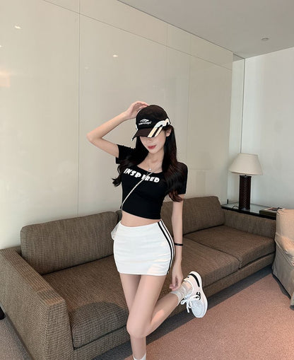 Mid Rise Striped Mini Pencil Skirt