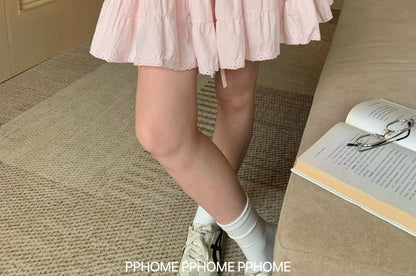 Mid Rise Plain Lace Trim Mini A-Line Skirt