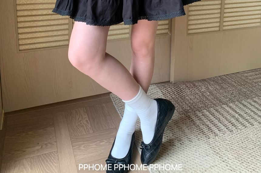 Mid Rise Plain Lace Trim Mini A-Line Skirt
