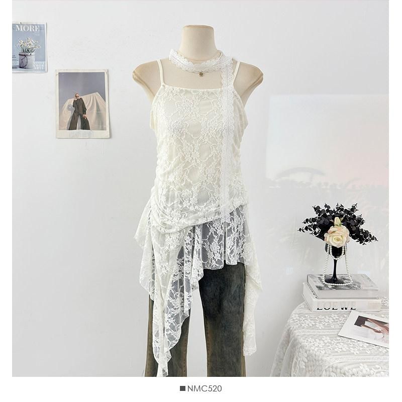 Spaghetti Strap Lace Asymmetrical Camisole Top