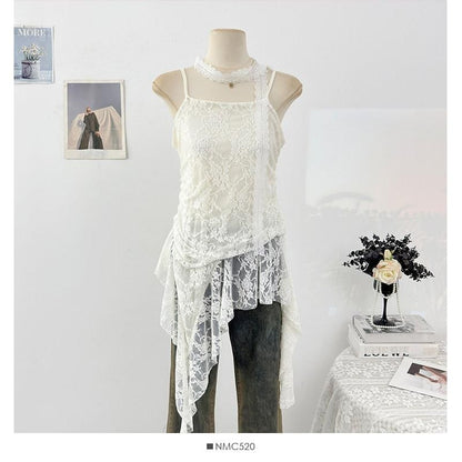 Spaghetti Strap Lace Asymmetrical Camisole Top