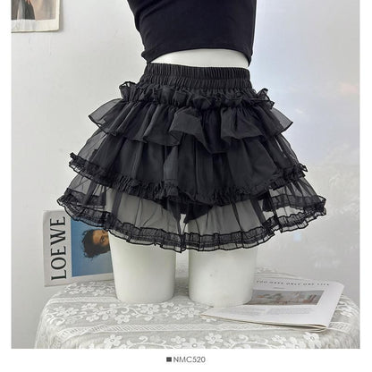 Mid Waist Sheer Mini Tiered Skirt
