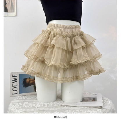 Mid Waist Sheer Mini Tiered Skirt